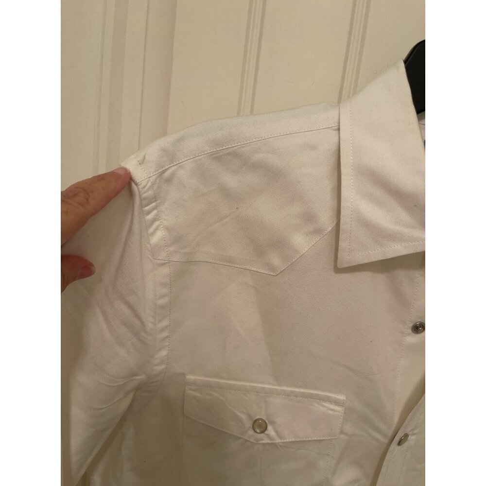 Vintage Banana Republic Western White Long Sleeve pearl Snap Men’s Shirt Sz Med - Picture 12 of 15